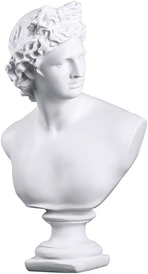 11.8 Inch Classic Greek White David Man Bust Statue, Large Resin Roman Goddess Apollo Sculpture for Home Décor