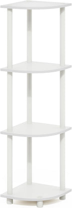 Furinno Turn-N-Tube Corner Shelf, 4-Tier Corner Bookshelf, Display Storage Shelves with Open Shelves, for Organization and Storage, Living Room, Home Office, Garage, White