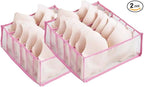 HSLFUAI Bra Organizer for Drawer, 2 Pack Bras Storage Organizer with Compartments, Drawer Organizer for Bras(Pink-6S-2PCS)