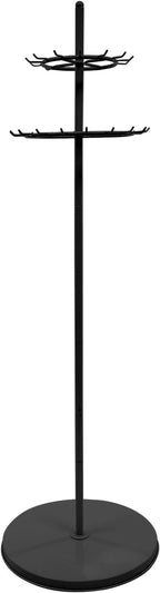 Belt Display Stand with 31 Hooks – Black Steel Double-Tier Tie & Scarf Organizer, 66.1" Tall, Heavy Duty Rotating Rack for Belts, Ties, Scarves, Home, Closet, Boutique, Clothing Store