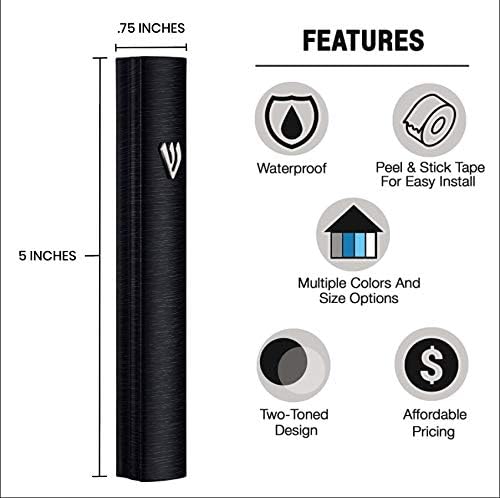 A&S Mezuzot Aluminum Mezuzah Case with 3D Painted Shin Design Easy Peel and Stick Judaica Door Mezuzah for Parchment Scroll (Black, 7 Inches)