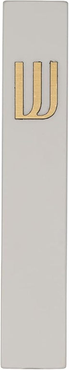 A&S Mezuzot Modern Concrete Mezuzah Case with Scroll, Easy Peel and Stick Mezuza (Grey+ Gold Shin, 7 Inches)