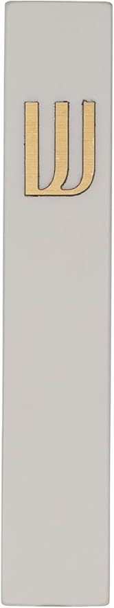 A&S Mezuzot Modern Concrete Mezuzah Case with Scroll, Easy Peel and Stick Mezuza (Grey+ Gold Shin, 6 Inches)