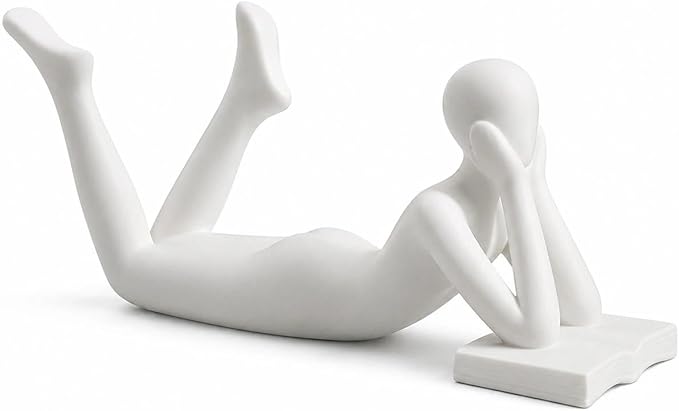 White Reading Statue Style B, Abstract Reader Figurine, Resin Book Decor for Bookshelf, Coffee Table, Desk Shelf Decor, Gift for Book Lovers
