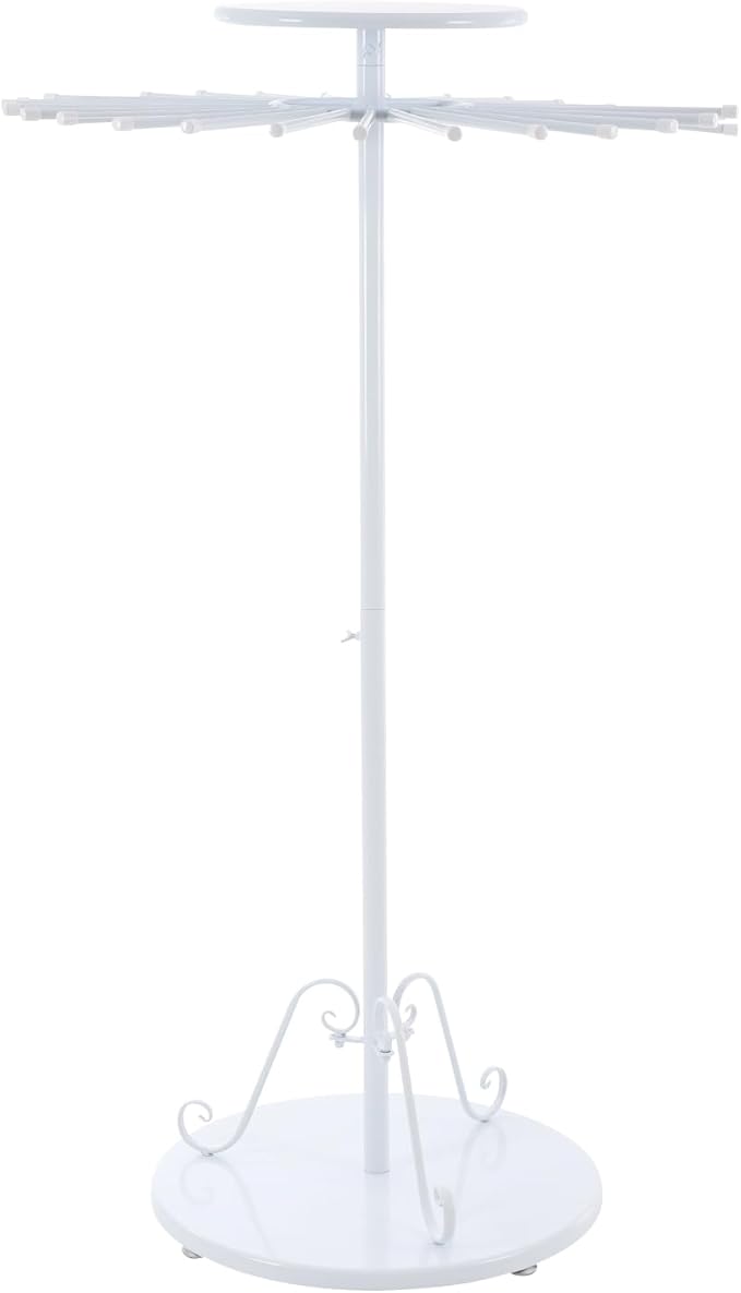 Scarf Display Stand 30-Arm Scarf Holder Organizer Freestanding Scarf Hanger 360° Rotating Rack for Home and Clothing Store (White, 30 Rods)