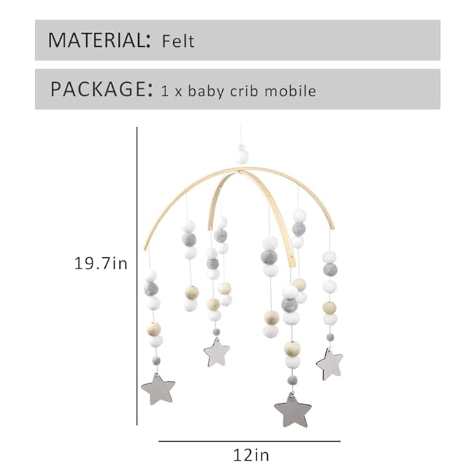 WAYUTO Neutral Handmade Felt Ball Ceiling Mobile - Gray Star