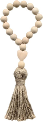 Rope Tassel Beads Wooden Pendant Hanging Ornament for Home Wall Door Decor Boho Style Beaded String Accent