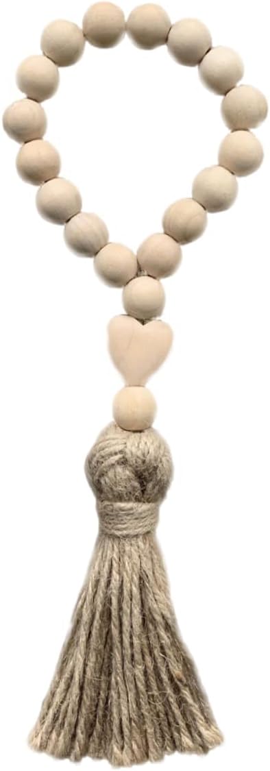 Rope Tassel Beads Wooden Pendant Hanging Ornament for Home Wall Door Decor Boho Style Beaded String Accent