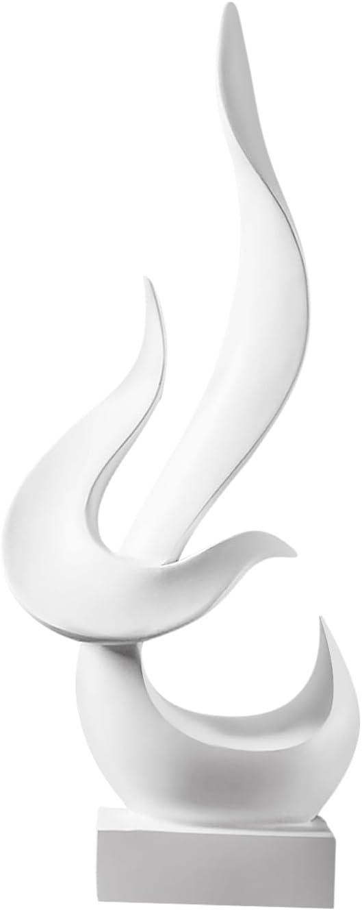 White Decor Modern Flame Statue, Home Decor Abstract Art Flame Statue for Living Room Dining Table Centerpiece Office Desk Coffee Table TV Stand Decoration