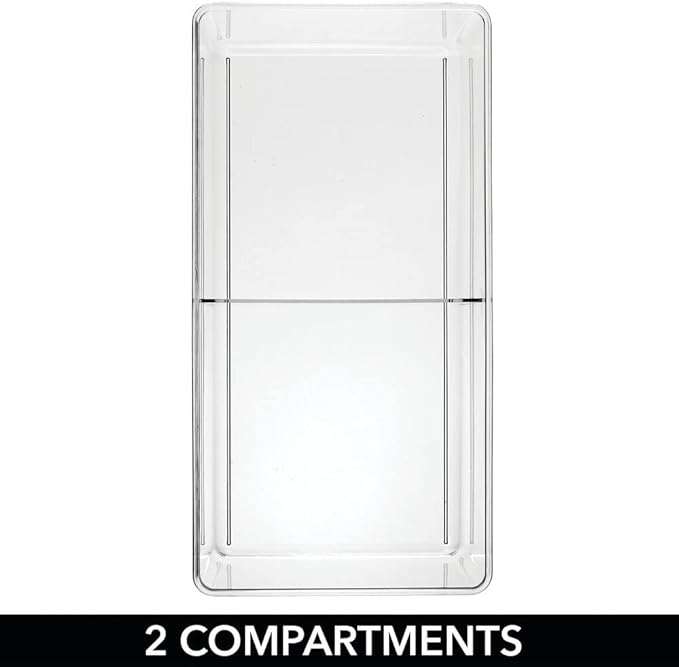 mDesign Storage Box with 2 Compartments - Practical Bedroom Storage Box - BPA Free Plastic Clothes Box - 6" x 12" x 4" - Set of 2 - Clear