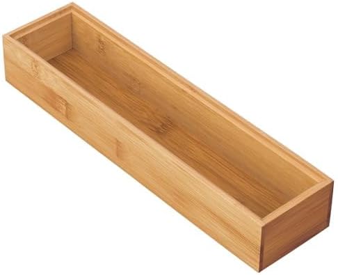 mDesign Slim Wooden Bamboo Drawer Organizer - 12" Long Stackable Storage Box Tray for Kitchen Drawers/Cabinet - Utensil, Silverware, Spatula, Flatware Holder - Echo Collection, 2 Pack, Natural Wood