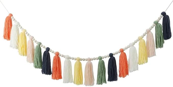 Boho Yarn Tassel, Wood Bead Wall Hanging Tassel with Versatile Decor for Easter, Valentine's Day, Christmas, Party