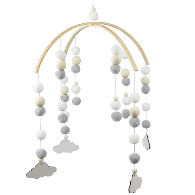 WAYUTO Neutral Handmade Felt Ball Ceiling Mobile - White Cloud