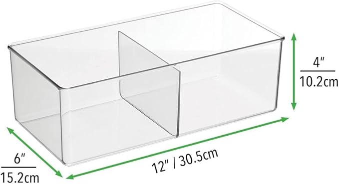 mDesign Storage Box with 2 Compartments - Practical Bedroom Storage Box - BPA Free Plastic Clothes Box - 6" x 12" x 4" - Set of 2 - Clear