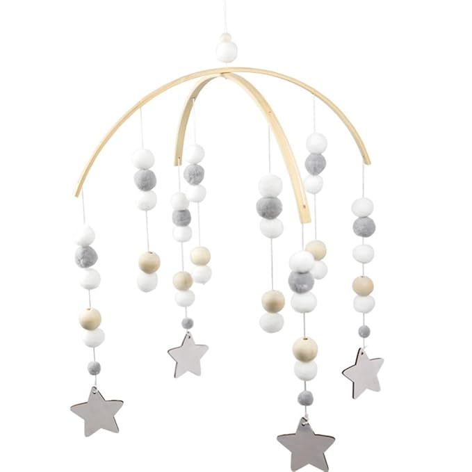 WAYUTO Neutral Handmade Felt Ball Ceiling Mobile - Gray Star