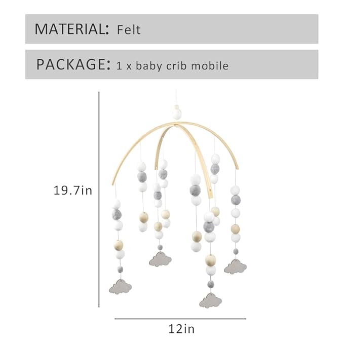 WAYUTO Neutral Handmade Felt Ball Ceiling Mobile - Gray Cloud