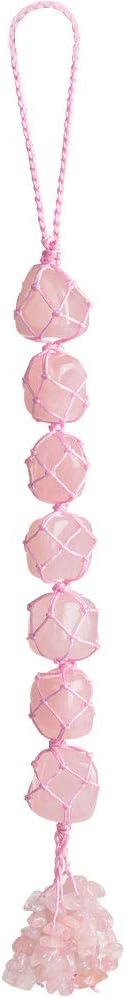 Handmade Natural Crystal Rose Quartz Car Hanging Ornaments for Home Decoration Feng Shui Ornament Yoga Meditation Car Decoration Tumbled Palm Stones