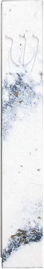 A&S Mezuzot Quartz Mezuzah Case with Engraved Shin Design Easy Peel and Stick Judaica Door Mezuza (White/Blue Veins, 11 Inches)