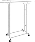 Silver Heavy Duty Double Rod Garment Rack for Hanging Clothes Chrome, Commercial Rolling Clothes Organizer Commercial Metal with Lockable Wheels Mobile for Coats Dresses