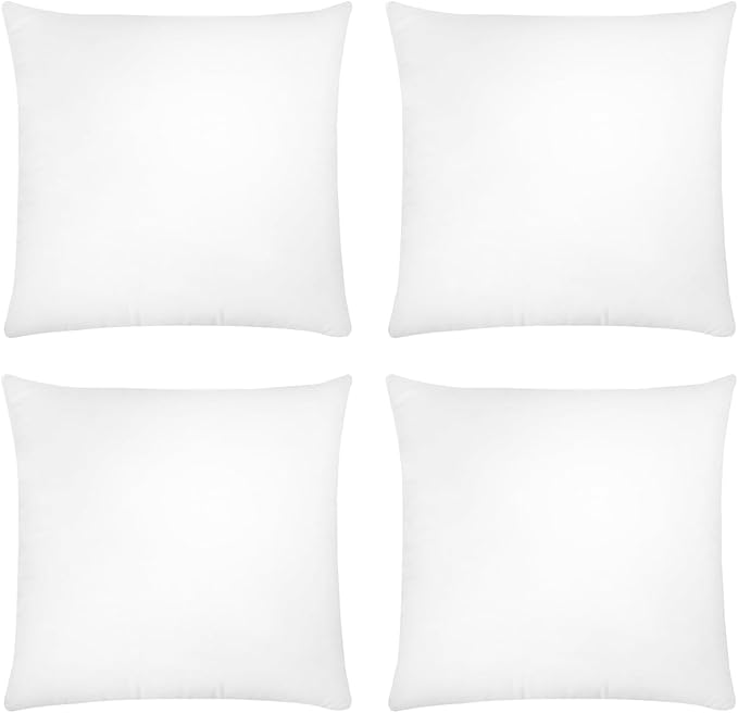 Covers & All Throw Pillow Inserts Only Pack of 4, Durable Soft Square 18 x 18 Inches 65 GSM Non-Woven Fabric with 15D Silicon Fiber Filling, Universal uses for Home Decor Office Indoor Outdoor