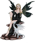 Pacific Giftware Large Fantasy Fairy with Black Dragon Figurine Fairyland Legends Decorative Statue 17.5 Inch H