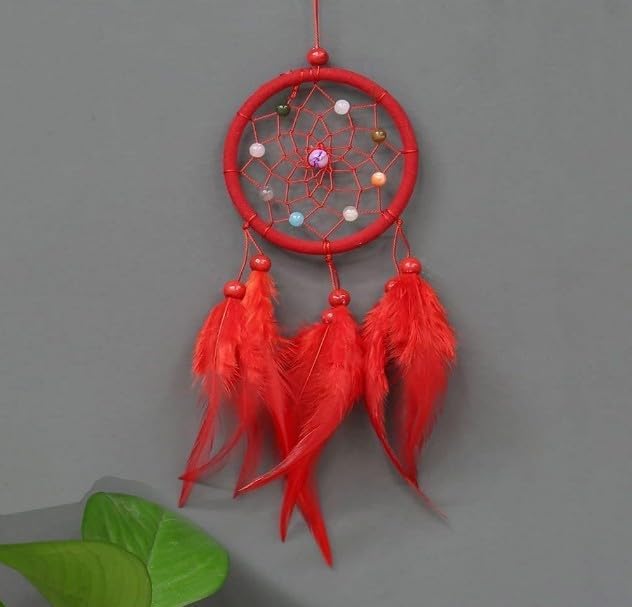 Red Small Dream Catcher with Feathers Wall Hanging Ornament Indian Style Decoration Wind Chimes for Car Home Wall Decor Home and Kitchen Home Decoration