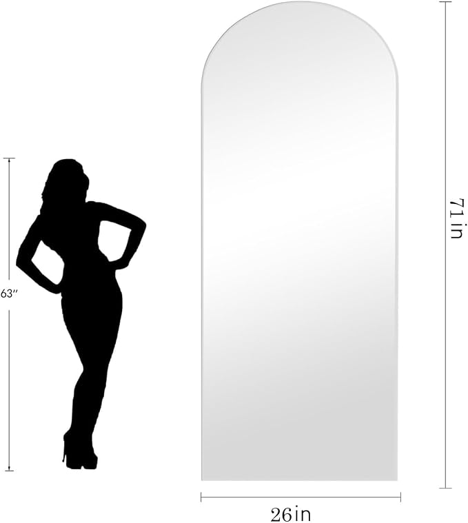 Dewfig Arched White Full Length Mirror, 71"X26", Large Floor Mirror, Full Body Mirrors for Leaning or Hanging, Standing Mirrors for Bedroom, Living Room,Dressing Room, Aluminum Alloy Frame, White