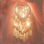 Skreened Christmas Lights，Fashion Handmade LED Light Dream Catcher with Feather Love Heart Dream Catcher Night Light Home Bedside Wall Hanging Home Party Wedding Decoration Gift (Pink)