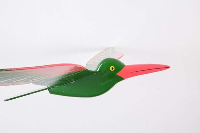 WitnyStore 18" Green Pink Toucanet Wooden Flying Bird Mobile Kinetic Hanging Sculpture for Adult Collectors Handcrafted Room Decoration Display Art Dynamic Overhead Ornament