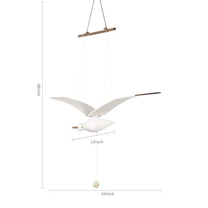 Soaring Seagulls Hanging Mobile Wing Wood Flying Seagull Decor Ceiling Creative Pendant Unique Home Nautical Wall Outdoor Decoration Mediterranean Festival Window Balcony Garden Wooden Model Ornament