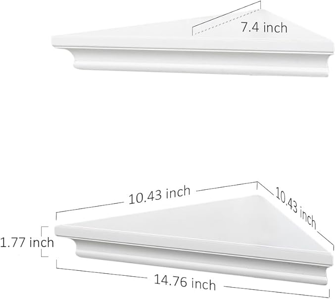 AHDECOR White Corner Shelves, Stylish Wall Mounted Corner Shelf for Space-Saving Storage in Living Room, Bedroom, and Office, Set of 2