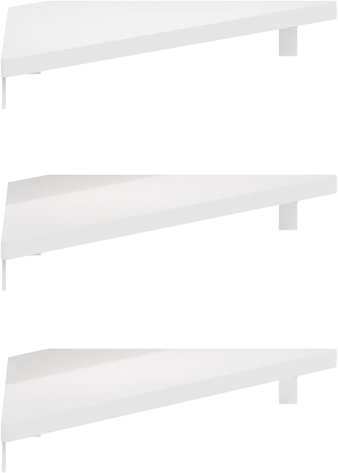 Furinno Rossi Triangle Floating Shelves for Wall, Set of 3 Geometric Corner Shelf, Wall Mounted Shelves for Bathroom, Home Office, Living Room, White