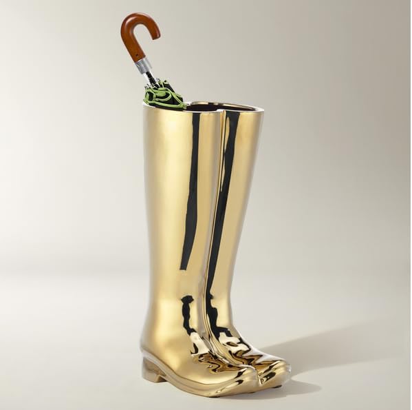 Z Gallerie Boot Umbrella Stand, Gold Metallic Dual-Boot Silhouette Ceramic Floor Umbrella Holder for Entryway Decor