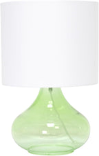 Simple Designs LT2063-GRW Glass Raindrop Table Lamp with Fabric Shade, Green with White Shade