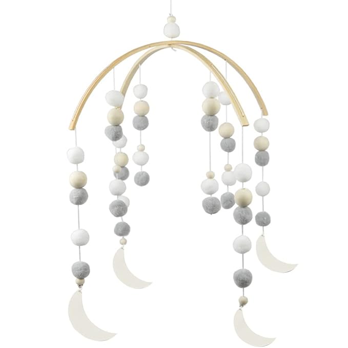 WAYUTO Neutral Handmade Felt Ball Ceiling Mobile - Gray Moon