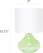 Simple Designs LT2063-GRW Glass Raindrop Table Lamp with Fabric Shade, Green with White Shade