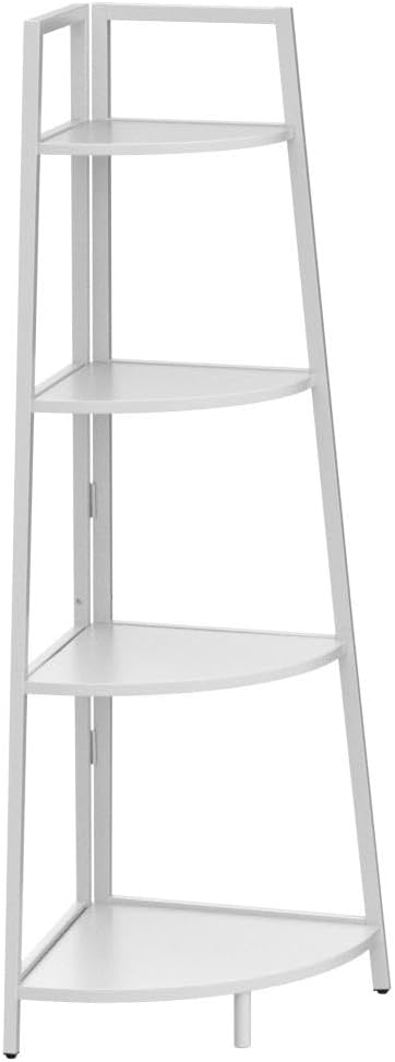 CAPHAUS Tall Corner Shelf Stand, 4-Tier Display Shelves, Ladder Corner Wood Storage Plant Bookshelf with Metal Frame, Versatile Shelving Unit Bookcase for Home Office Space, White