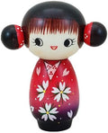 Usaburo Japanese Kokeshi Doll Uraraka Red Kimono with Floral Pattern 2014-9 , Red, White