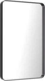 LOAAO Black Metal Framed Bathroom Mirror for Wall, 24X36 Inch Rounded Rectangle Mirror, Matte Black Bathroom Vanity Mirror Farmhouse, Anti-Rust, Hangs Horizontally or Vertically