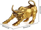 Feng Shui Fortune Brass W Street Bull Statue, Sculpture Home Decoration Golden Copper Bull Represents Good Luck of Career and Wealth