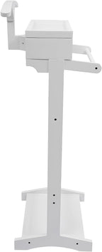 TFCFL Wooden Suit Rack with Drawer & Trouser Holder, Multi-functional Coat Stand for Hats/Scarves/Belts, Space-Saving Standing Suit Valet Stand for Home/Office, 22lbs Load Capacity (White)