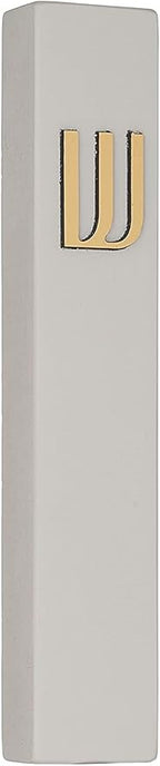 A&S Mezuzot Modern Concrete Mezuzah Case with Scroll, Easy Peel and Stick Mezuza (Grey+ Gold Shin, 5 Inches)