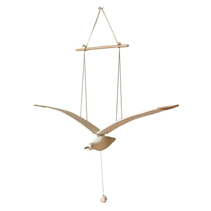 Seagull Hanging Mobile Wooden Flying Bird Decor Nursery Wall Hanging Ornament for Home Nursery Room Balcony Patio Decor