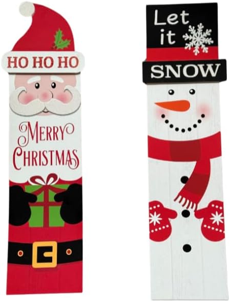 Christmas Wooden Vertical Hanging Wall Signs 2-pack Snowman Christmas Front Door/Wall Decor Santa Farmhouse Sign 23.5 x 7 x 3.5 Christmas Hanging Decoration