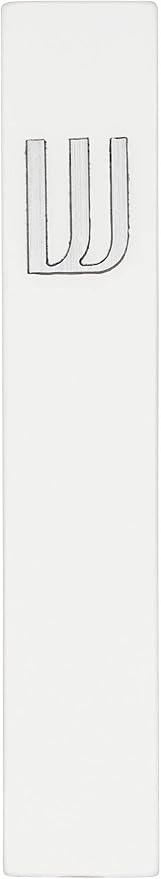 A&S Mezuzot Modern Concrete Mezuzah Case with Scroll, Easy Peel and Stick Mezuza (White+ Silver Shin, 6 Inches)
