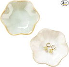 2PCS Lotus Leaf Shape Ring Holder Dish, Small Key Bowl, Ceramic Trinket Tray Jewelry Dish Organizing Necklace Earrings for Mom Friend Sister, All Jewelries Are NOT Included.White+Light Green.