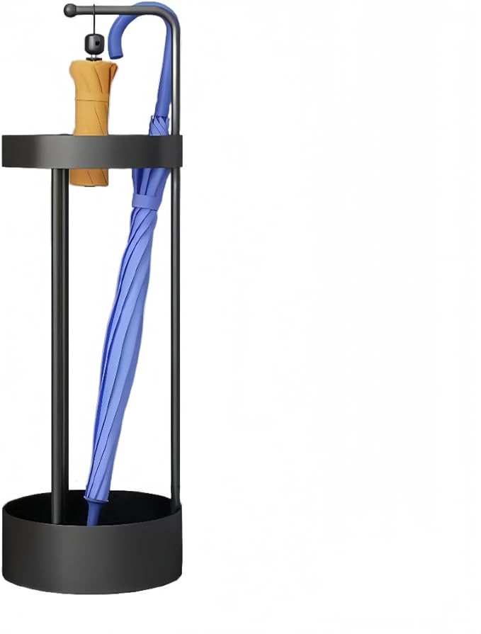 Modern, Minimalist Black Metal Freestanding Umbrella Stand – 2-in-1 Use – Dimensions 22 x 22 x 65 cm