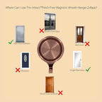 Haute Decor Attract Pinch-Free Magnetic Wreath Hanger (Brushed Nickel) - Set of 2 Magnets - for use on 1 Single-Pane Glass Door/Window or 2 Metal Doors/Surfaces