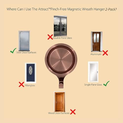 Haute Decor Attract Pinch-Free Magnetic Wreath Hanger (Matte Black) - Set of 2 Magnets - for use on 1 Single-Pane Glass Door/Window or 2 Metal Doors/Surfaces