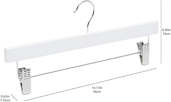 Amazon Basics Durable Wooden Pants and Skirt Hangers with Clips,Closet Organizer,White,(Pack of 60)